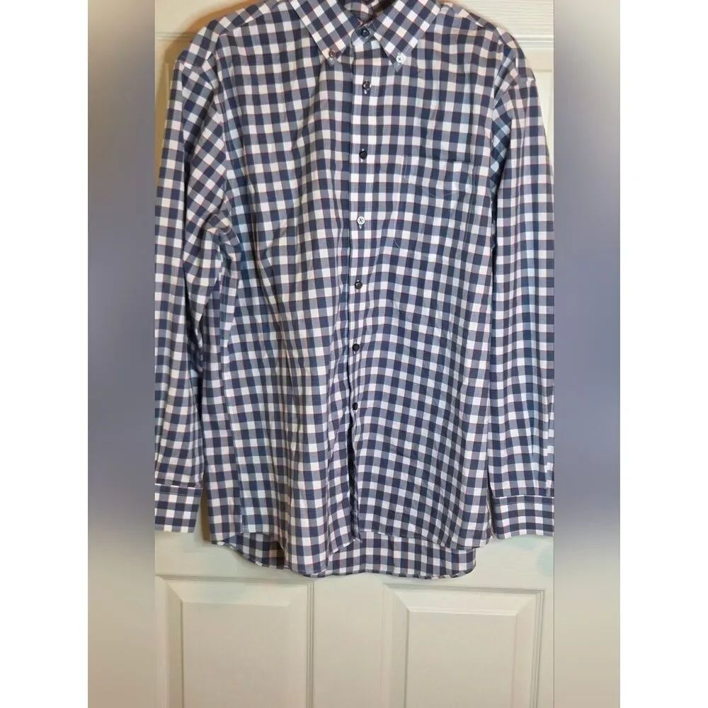 Jos A Bank Traveler Talored Fit L Plaid White Blue Red Lslv 100%Cotton Men Shirt